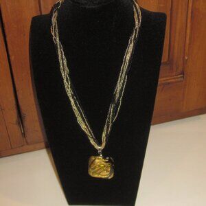 Black & Gold Art Stone Pendant Necklace